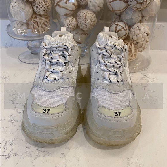 PREOWNED BALENCIAGA TRIPLE S SNEAKERS WHITE/CLEAR SOLE SIZE 37/7